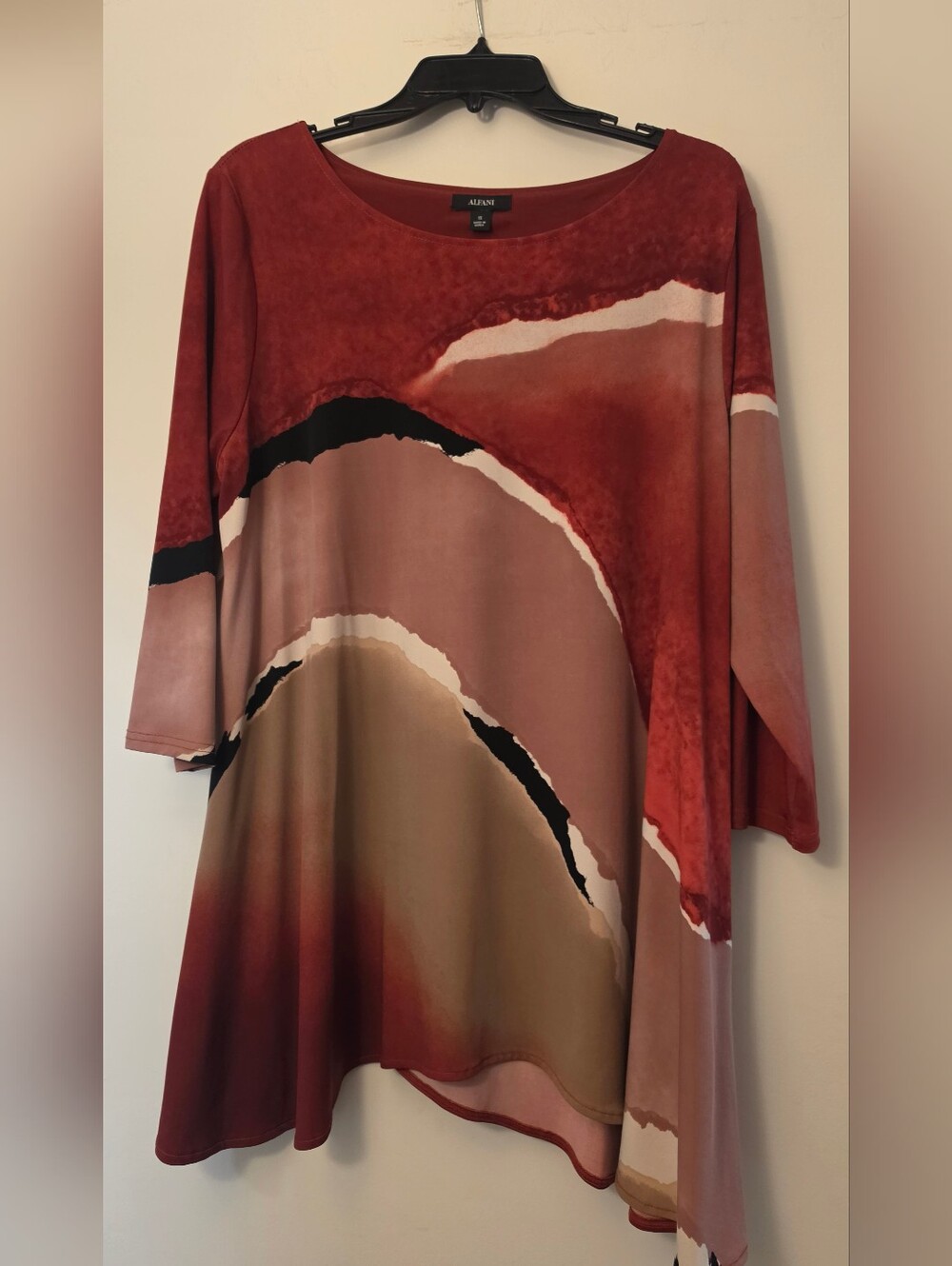Alfani Women's Burnt Red & Taupe Abstract Tunic Top